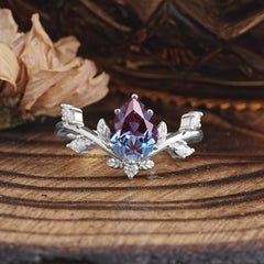 Nature-Inspired 6-Prong Teardrop Alexandrite Engagement Ring