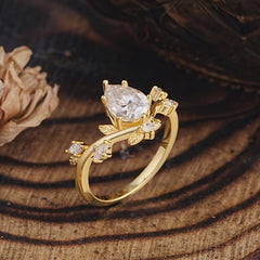 Nature-Inspired 6-Prong Teardrop Moissanite Engagement Ring