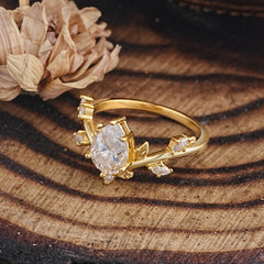 Nature-Inspired 6-Prong Teardrop Moissanite Engagement Ring