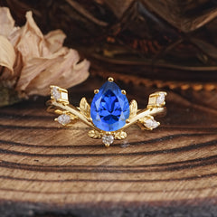 Nature-Inspired 6-Prong Teardrop Sapphire Engagement Ring