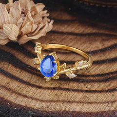 Nature-Inspired 6-Prong Teardrop Sapphire Engagement Ring