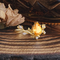 Nature-Inspired 6-Prong Teardrop Citrine Engagement Ring
