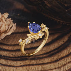 Nature-Inspired 6-Prong Teardrop Tanzanite Engagement Ring