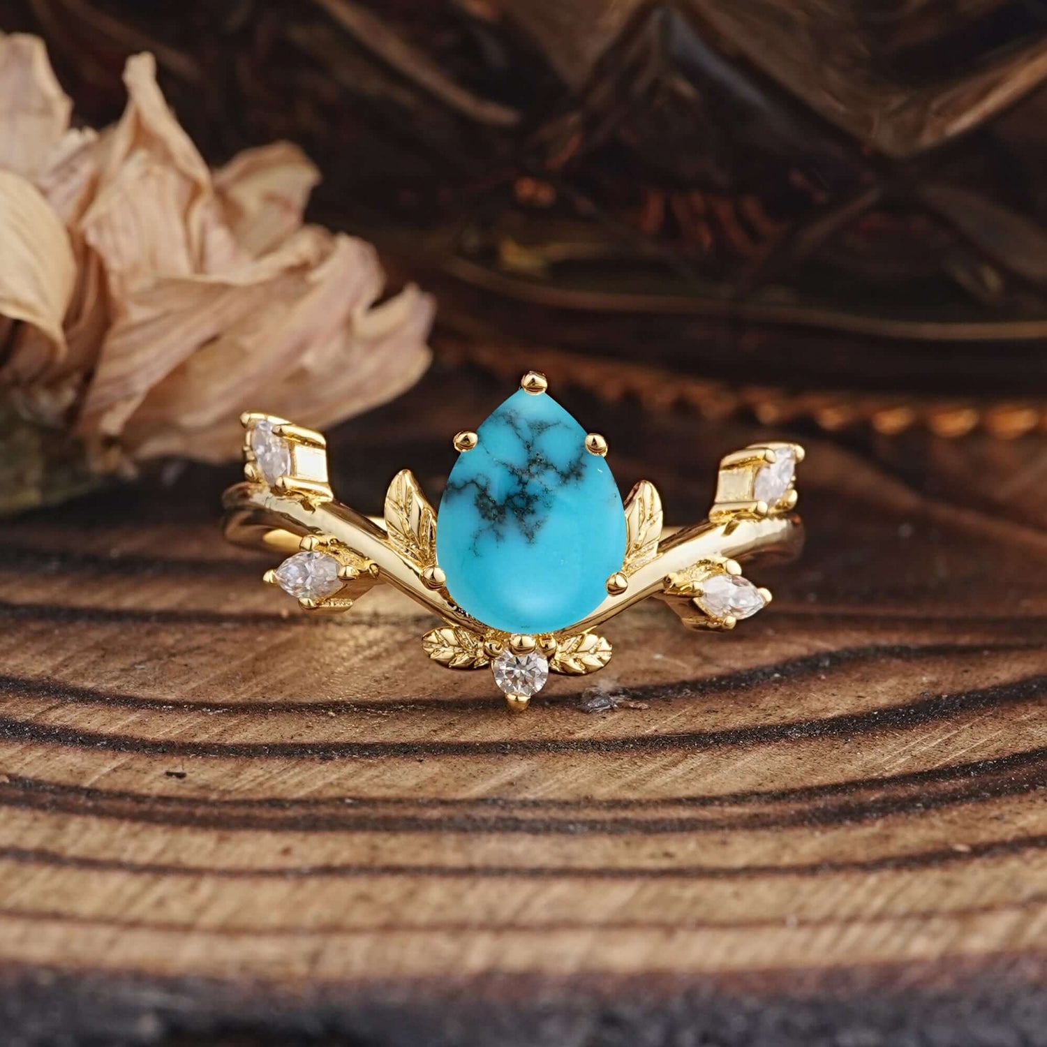 Nature-Inspired 6-Prong Teardrop Turquoise Engagement Ring