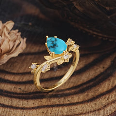 Nature-Inspired 6-Prong Teardrop Turquoise Engagement Ring