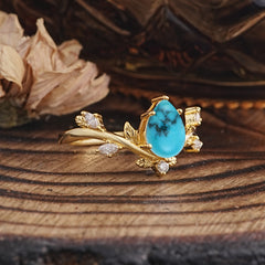 Nature-Inspired 6-Prong Teardrop Turquoise Engagement Ring