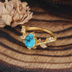 Nature-Inspired 6-Prong Teardrop Turquoise Engagement Ring