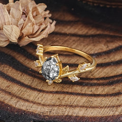Nature-Inspired 6-Prong Teardrop Black Rutilated Quartz Engagement Ring