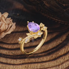 Nature-Inspired 6-Prong Teardrop Amethyst Engagement Ring