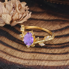 Nature-Inspired 6-Prong Teardrop Amethyst Engagement Ring