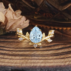 Nature-Inspired 6-Prong Teardrop Aquamarine Engagement Ring