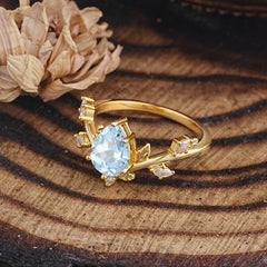 Nature-Inspired 6-Prong Teardrop Aquamarine Engagement Ring