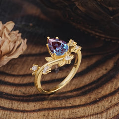 Nature-Inspired 6-Prong Teardrop Alexandrite Engagement Ring