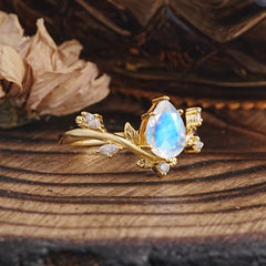 Pear Shaped Natural Moonstone Engagement Ring Wedding Ring