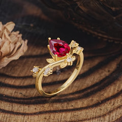 Nature-Inspired 6-Prong Teardrop Ruby Engagement Ring