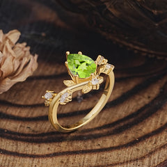 Nature-Inspired 6-Prong Teardrop Peridot Engagement Ring