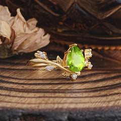 Nature-Inspired 6-Prong Teardrop Peridot Engagement Ring