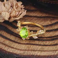 Nature-Inspired 6-Prong Teardrop Peridot Engagement Ring