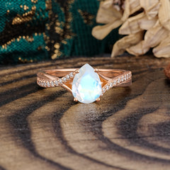 Pear Cut Natural Moonstone Proposal Engagement Ring For Women