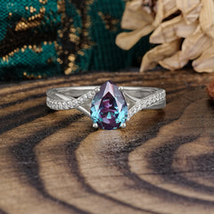 Timeless Vintage 4-Prong Pear-Cut Alexandrite Engagement Ring