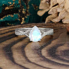 Pear Cut Natural Moonstone Proposal Engagement Ring For Women