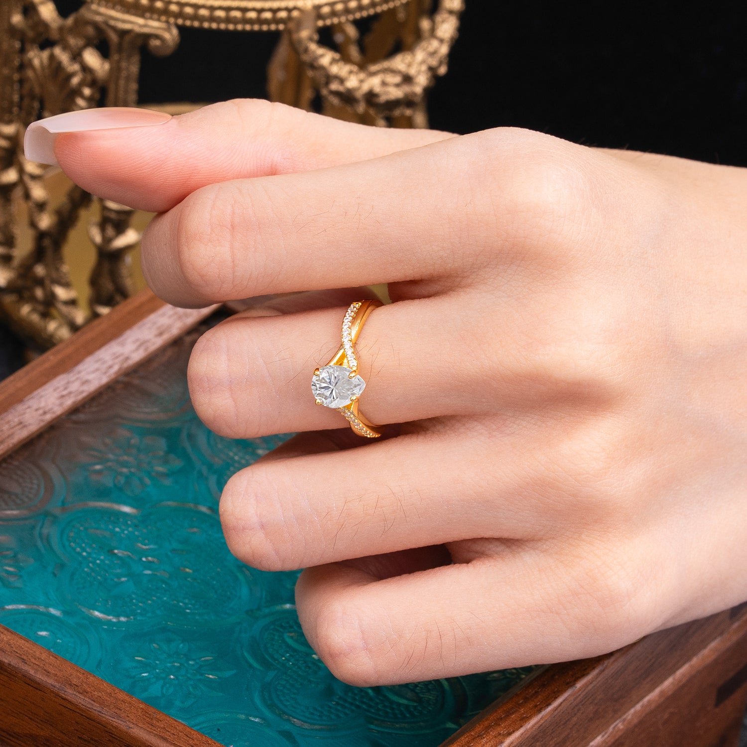 Timeless Vintage 4-Prong Pear-Cut Moissanite Engagement Ring