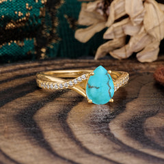 Timeless Vintage 4-Prong Pear-Cut Turquoise Engagement Ring