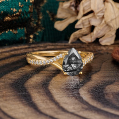 Timeless Vintage 4-Prong Pear-Cut Black Rutilated Quartz Engagement Ring