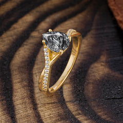 Timeless Vintage 4-Prong Pear-Cut Black Rutilated Quartz Engagement Ring