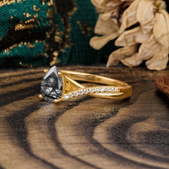 Timeless Vintage 4-Prong Pear-Cut Black Rutilated Quartz Engagement Ring
