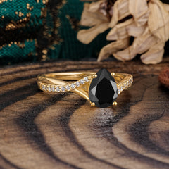 Timeless Vintage 4-Prong Pear-Cut Black Onyx Engagement Ring
