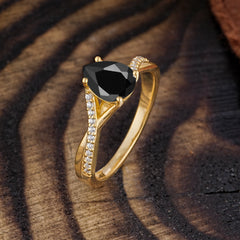 Timeless Vintage 4-Prong Pear-Cut Black Onyx Engagement Ring