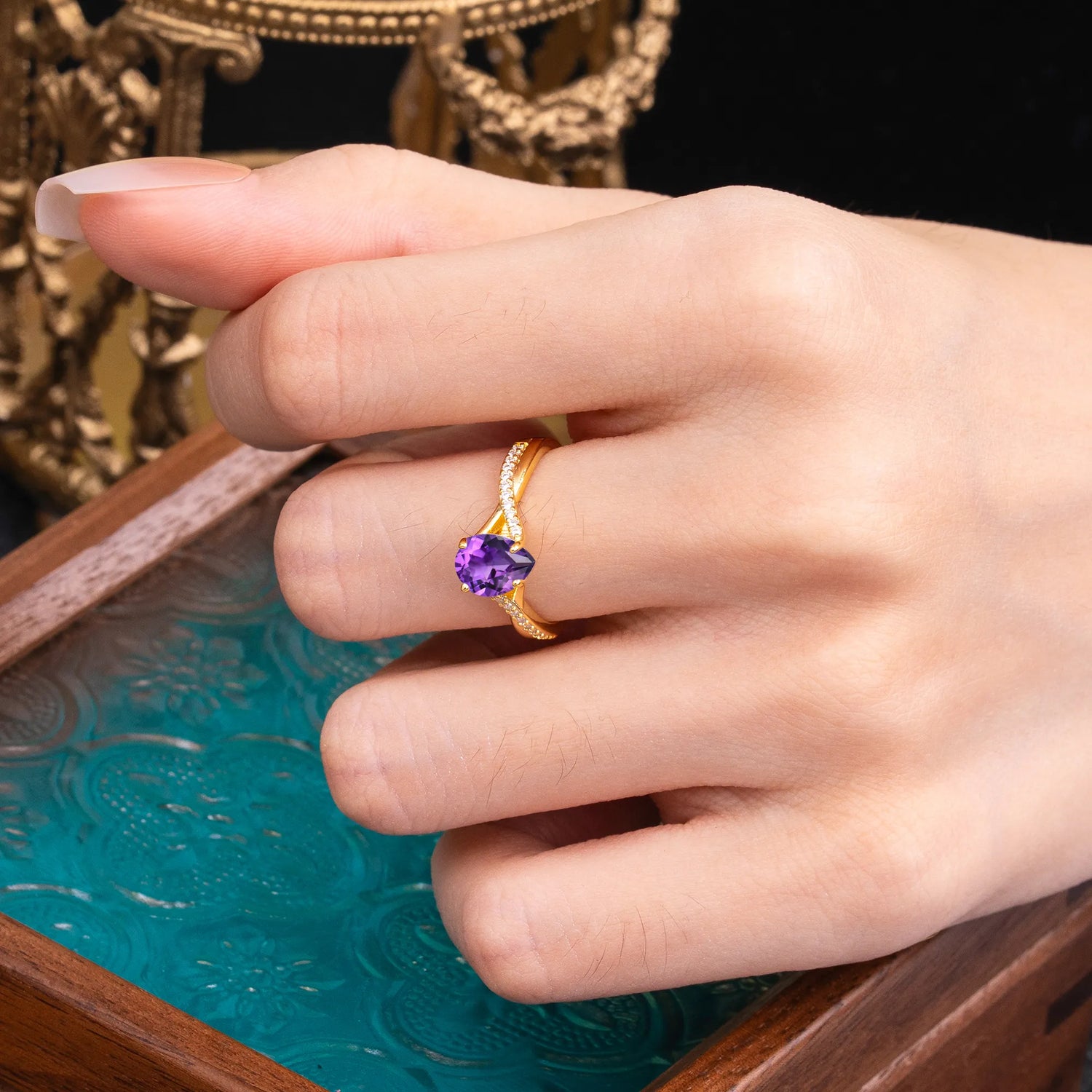 Timeless Vintage 4-Prong Pear-Cut Amethyst Engagement Ring