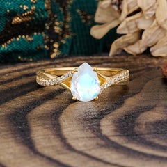 Pear Cut Natural Moonstone Proposal Engagement Ring For Women