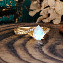 Pear Cut Natural Moonstone Proposal Engagement Ring For Women