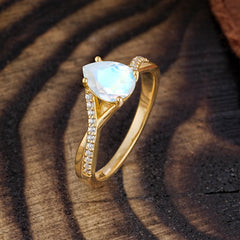 Pear Cut Natural Moonstone Proposal Engagement Ring For Women