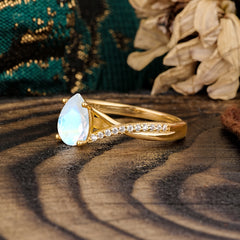 Pear Cut Natural Moonstone Proposal Engagement Ring For Women