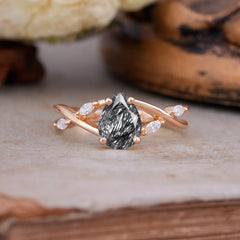 Lux Minimalist 4-Prong Pear-Cut Black Rutilated Quartz Engagement Ring