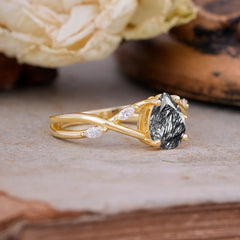 Lux Minimalist 4-Prong Pear-Cut Black Rutilated Quartz Engagement Ring
