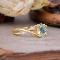 Lux Minimalist 4-Prong Pear-Cut Natural Moss Agate Engagement Ring