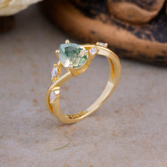 Lux Minimalist 4-Prong Pear-Cut Natural Moss Agate Engagement Ring