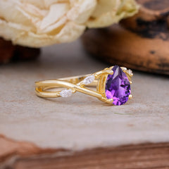 Lux Minimalist 4-Prong Pear-Cut Natural Amethyst Engagement Ring