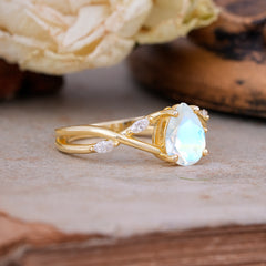 4-Prong Moonstone Pear Shaped Commitment Engagement Ring For Women