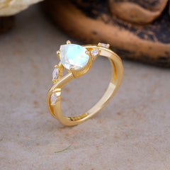 4-Prong Moonstone Pear Shaped Commitment Engagement Ring For Women