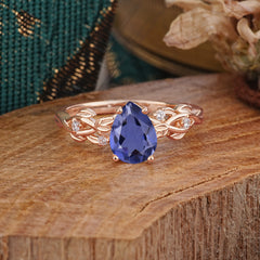 Pear Shape Leaf Tanzanite Engagement Ring – Nature Inspired Vine Wedding Ring for Women