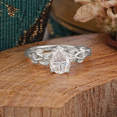 Pear Shape Leaf Moissanite Engagement Ring – Nature Inspired Vine Wedding Ring for Women