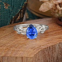 Pear Shape Leaf Sapphire Engagement Ring – Nature Inspired Vine Wedding Ring for Women