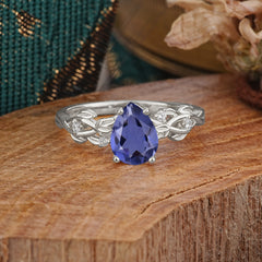 Pear Shape Leaf Tanzanite Engagement Ring – Nature Inspired Vine Wedding Ring for Women