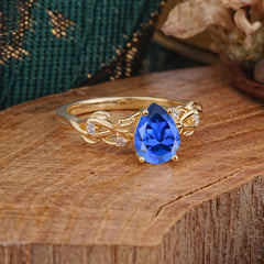 Pear Shape Leaf Sapphire Engagement Ring – Nature Inspired Vine Wedding Ring for Women