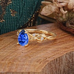 Pear Shape Leaf Sapphire Engagement Ring – Nature Inspired Vine Wedding Ring for Women